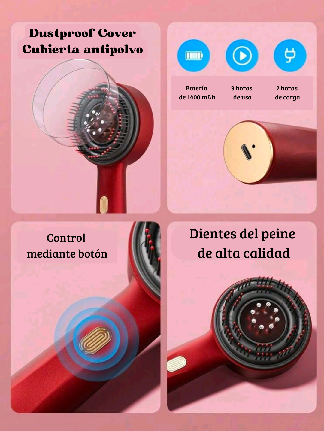 Cepillo Masajeador Capilar LED Glow™ | Luz Roja, Masaje y Aplicador de Sérum