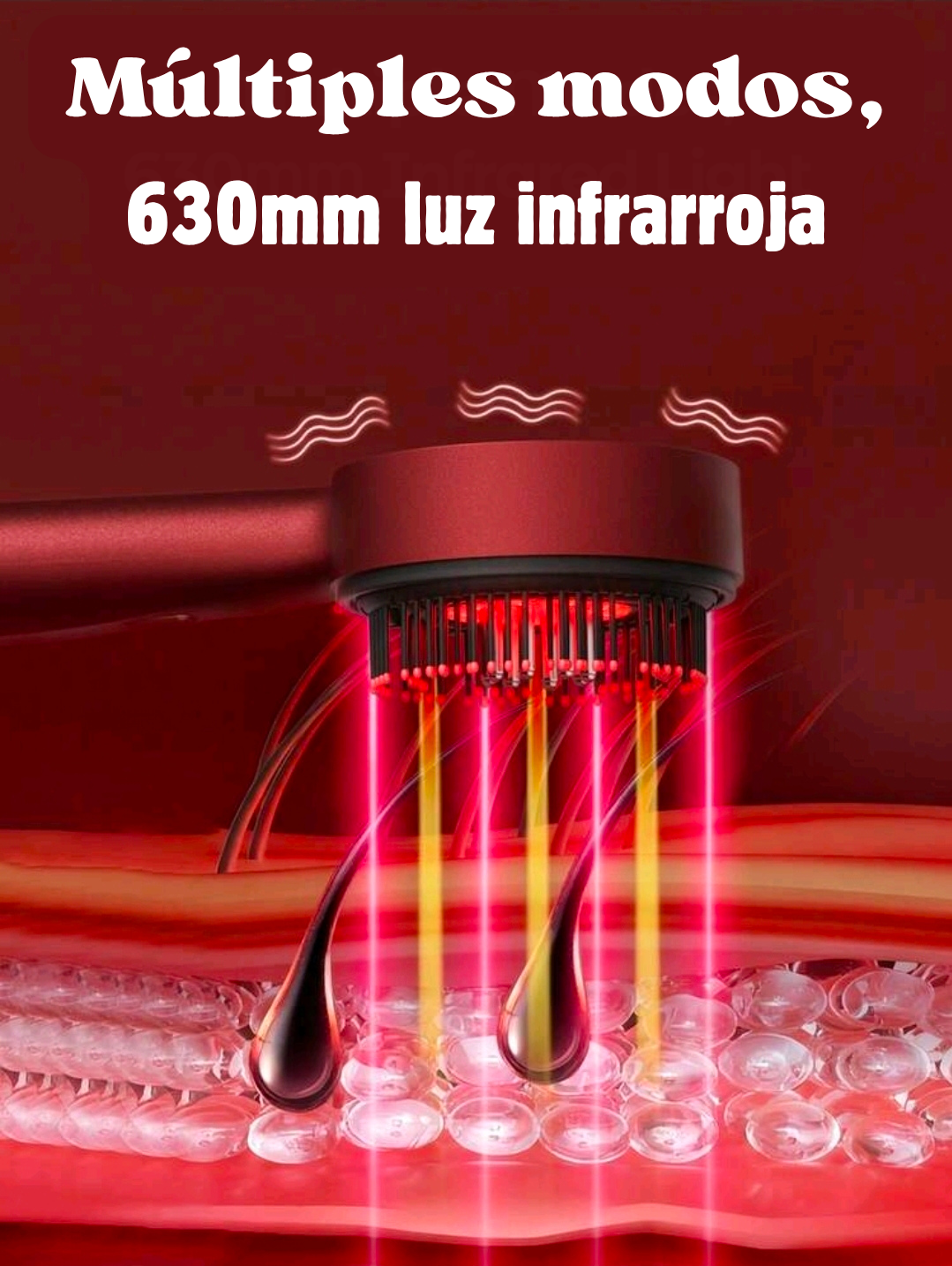 Cepillo Masajeador Capilar LED Glow™ | Luz Roja, Masaje y Aplicador de Sérum